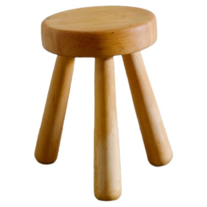 Swedish Mid Century Tripod Wooden Stool in Birch by Ingvar Hildingsson, 1970s 