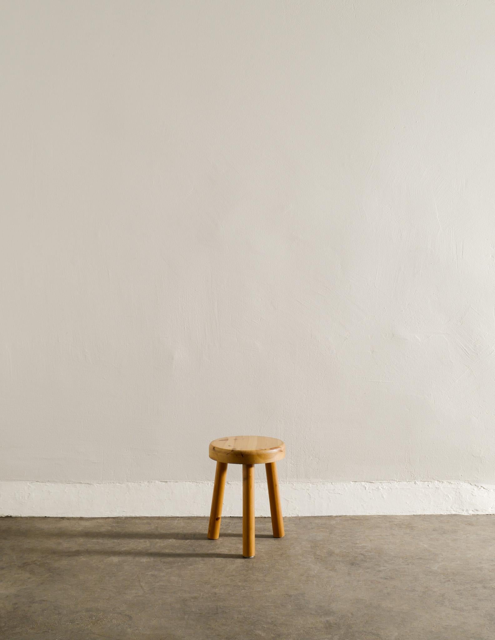 Scandinavian Modern Swedish Mid Century Tripod Wooden Stool in Pine Produced in Sweden, 1970s For Sale