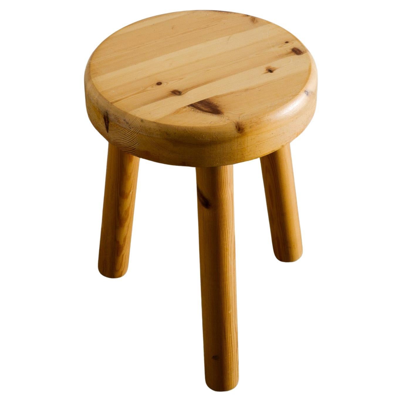 Swedish Mid Century Tripod Wooden Stool in Pine Produced in Sweden, 1970s For Sale