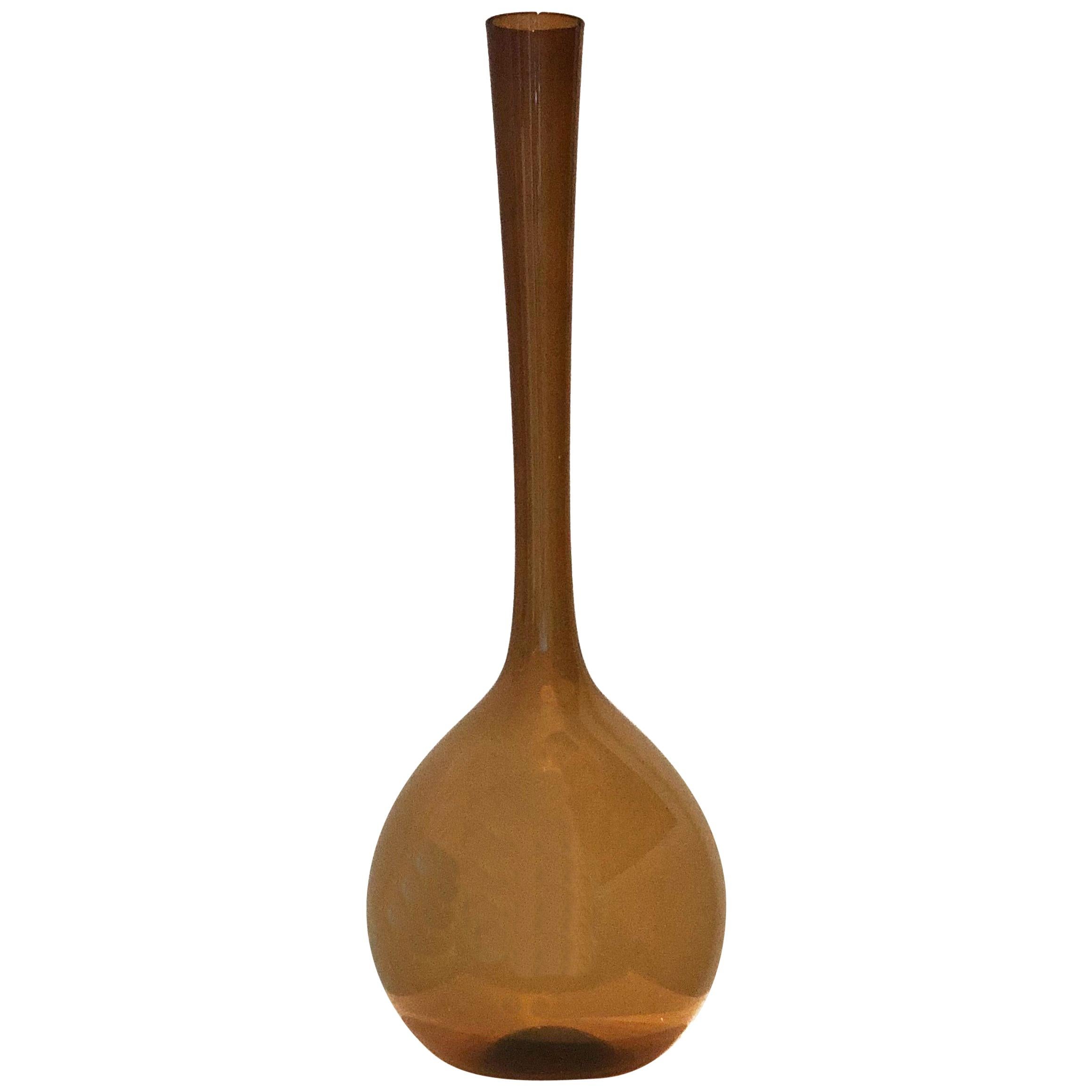 Swedish Mid-Century Vintage Aseda Gullaskruf Amber Tall Bulbous Glass Vase 
