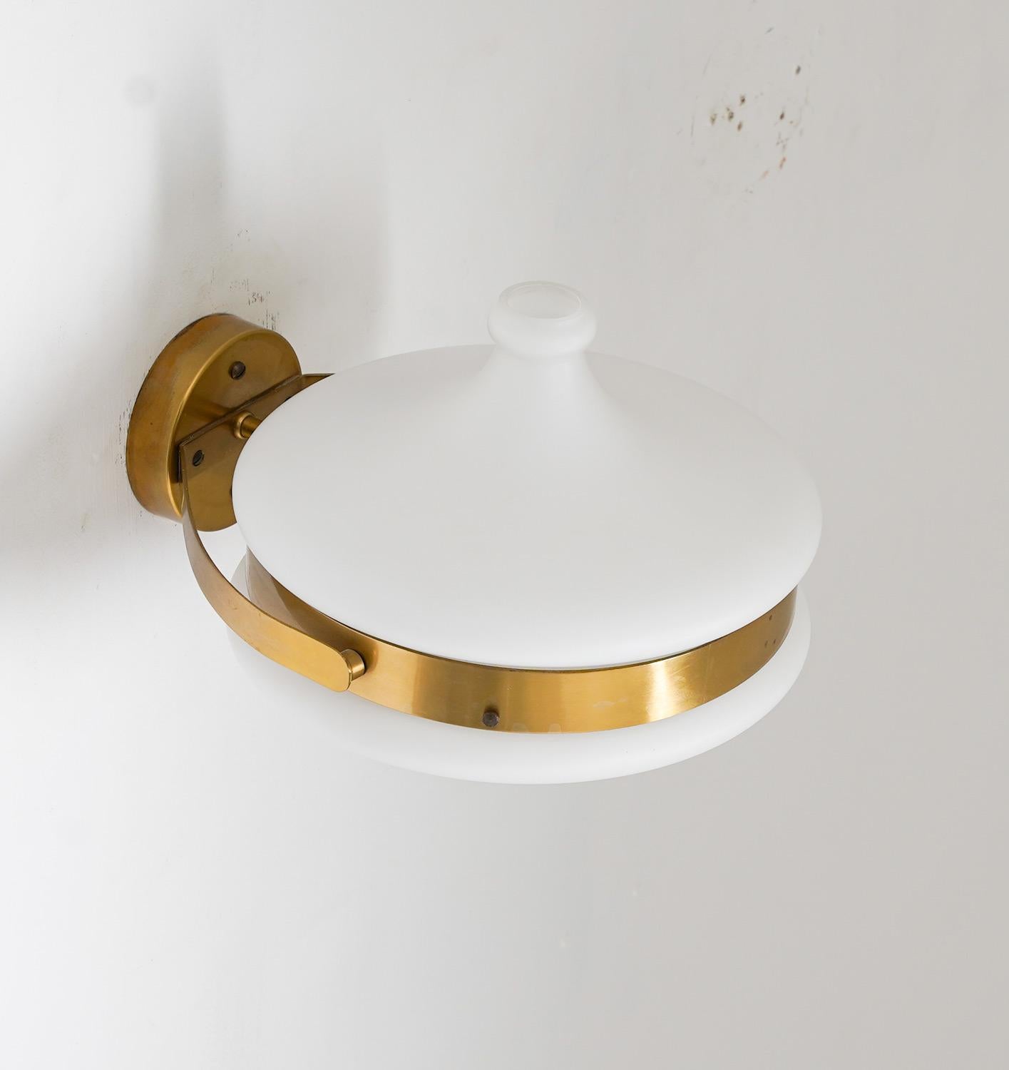 Scandinavian Modern Swedish Mid Century Wall Lamps in Brass and Glass Falkenbergs For Sale