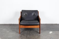 Swedish Midcentury Walnut and Black Leather Lounge Chair, Karl Erik Ekselius/JOC