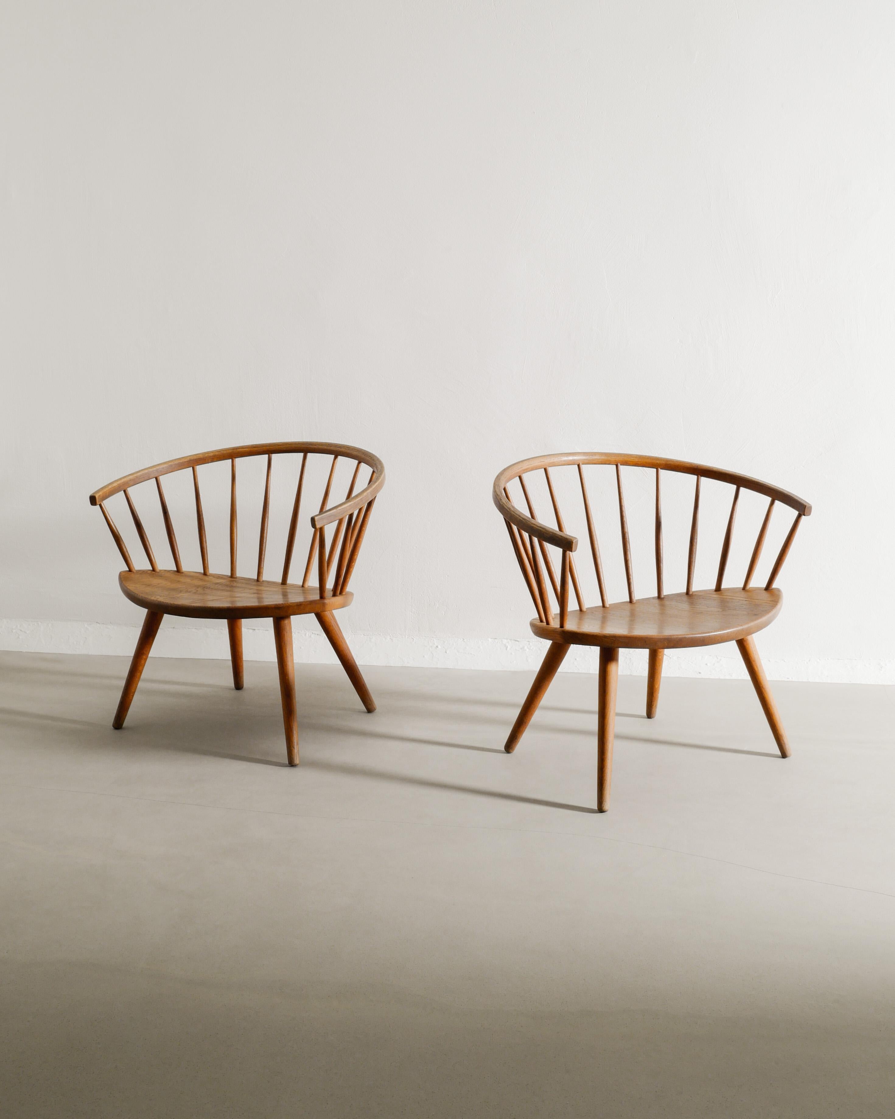 Rare pair of Swedish mid century wooden armchairs model 