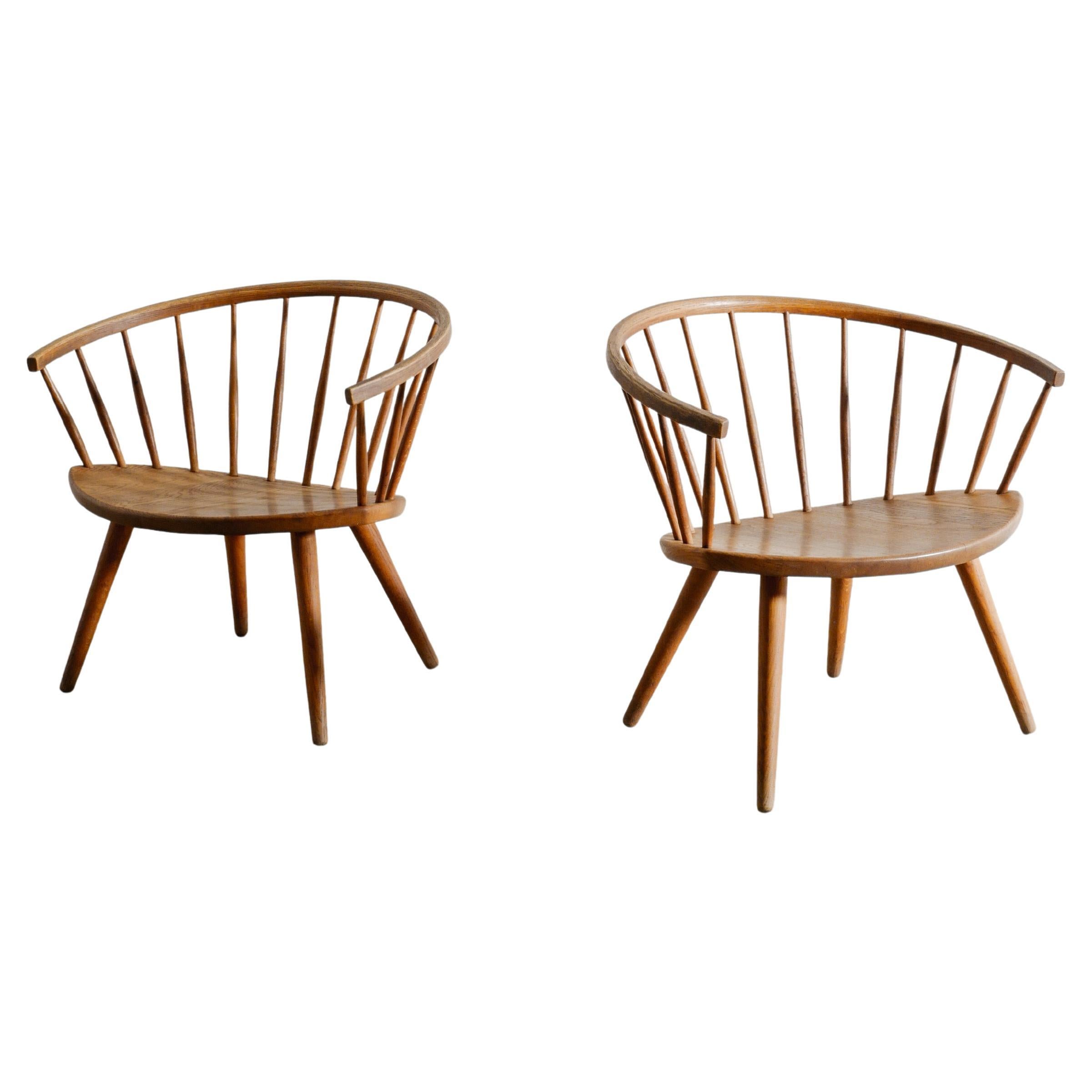Swedish Mid Century Wooden "Arka" Armchairs in Oak by Yngve Ekström, 1950s For Sale