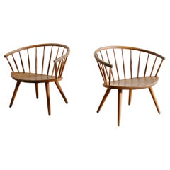 Swedish Mid Century Wooden "Arka" Armchairs in Oak by Yngve Ekström, 1950s