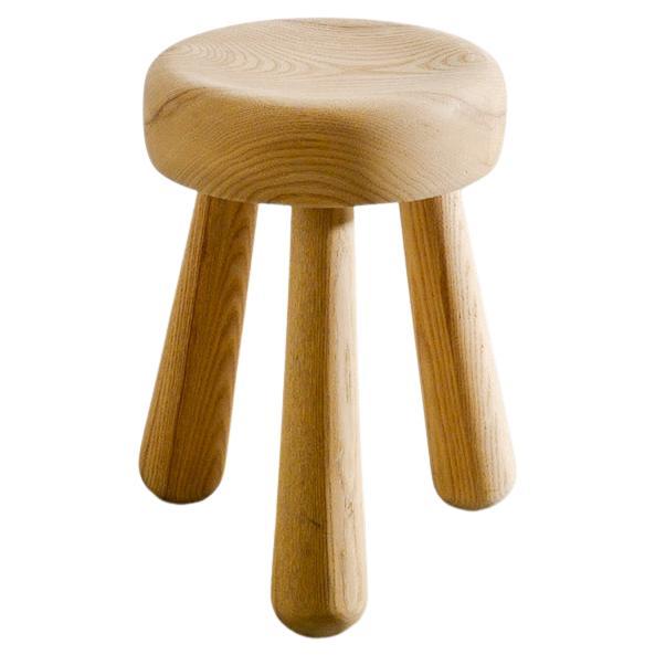 Swedish Mid Century Wooden Low Tripod Stool in Ash by Ingvar Hildingsson, 1970s For Sale