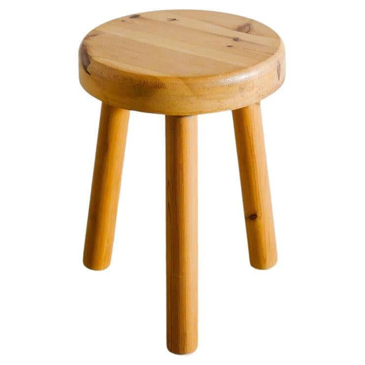 Swedish Mid Century Wooden Low Tripod Stool in Pine Produced in Sweden, 1960s