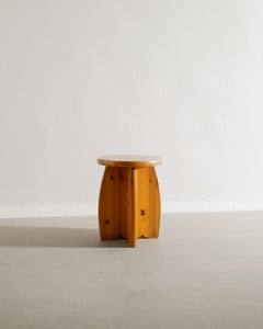 Swedish Mid Century Wooden Pine Tripod Low Stool, 1960s