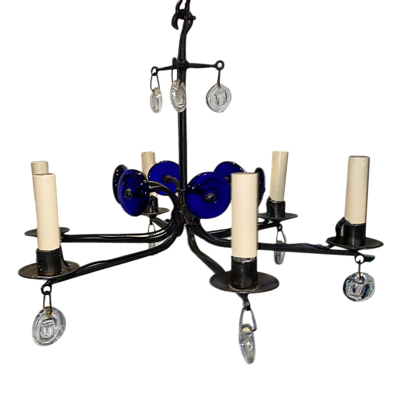 Swedish Midcentury Wrought Iron Chandelier In Good Condition In New York, NY