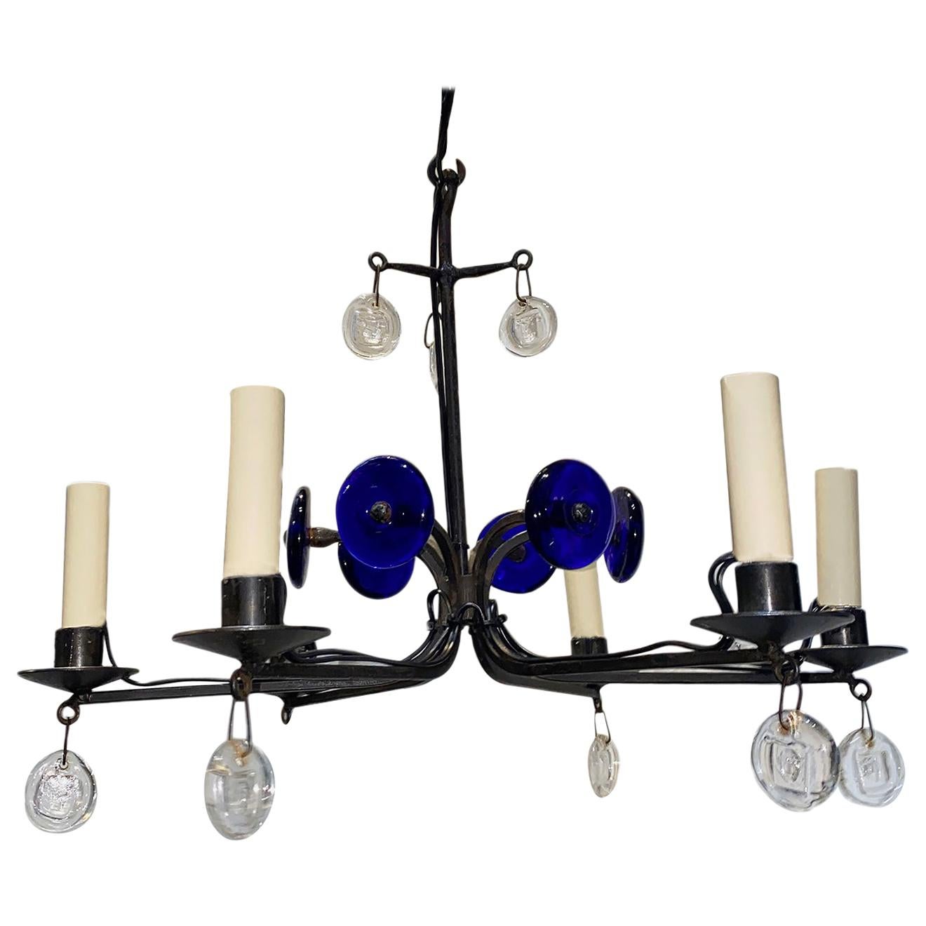 Swedish Midcentury Wrought Iron Chandelier