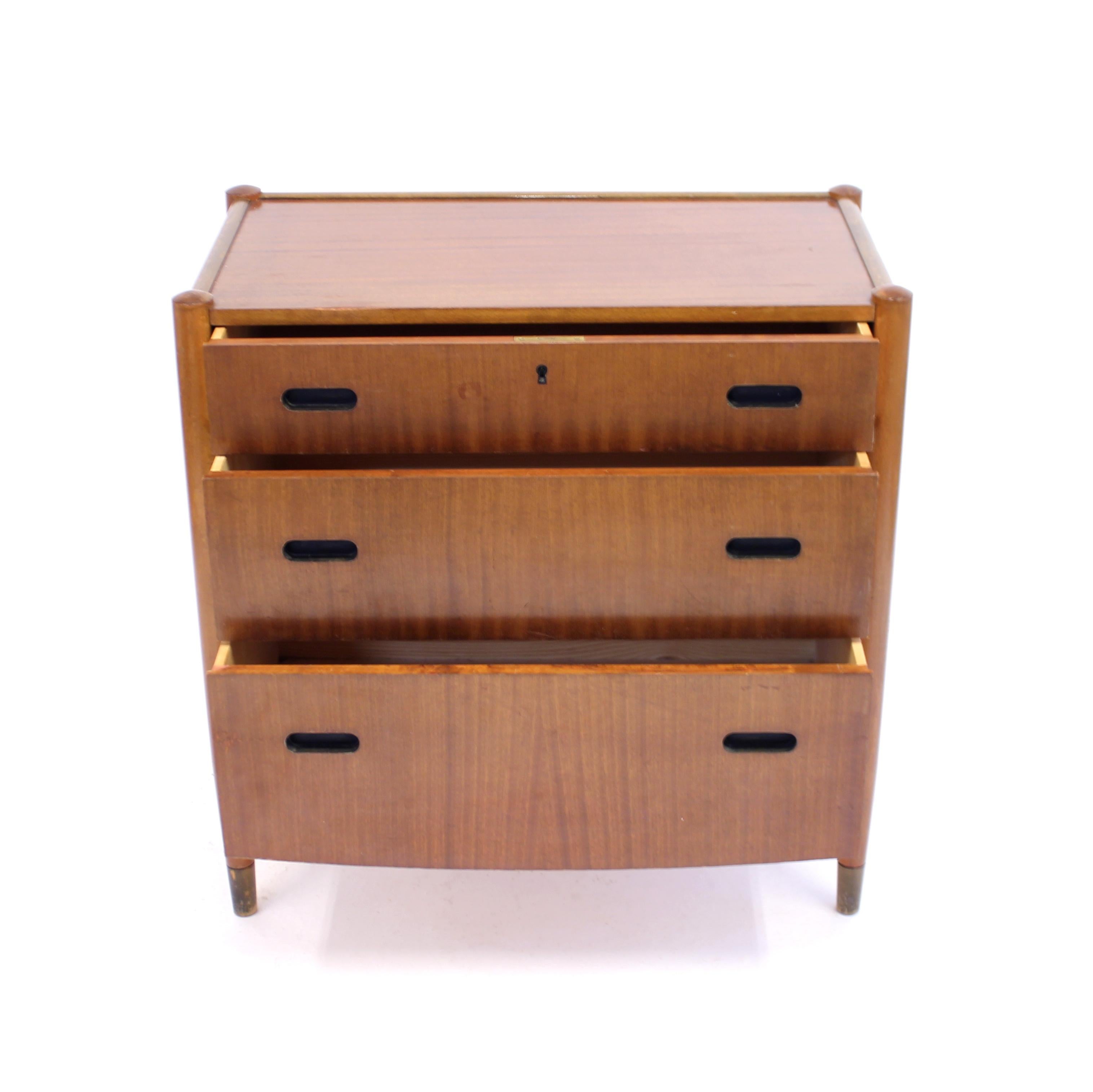 20th Century Swedish mid-century Zebrano chest of drawers, ca 1950s For Sale