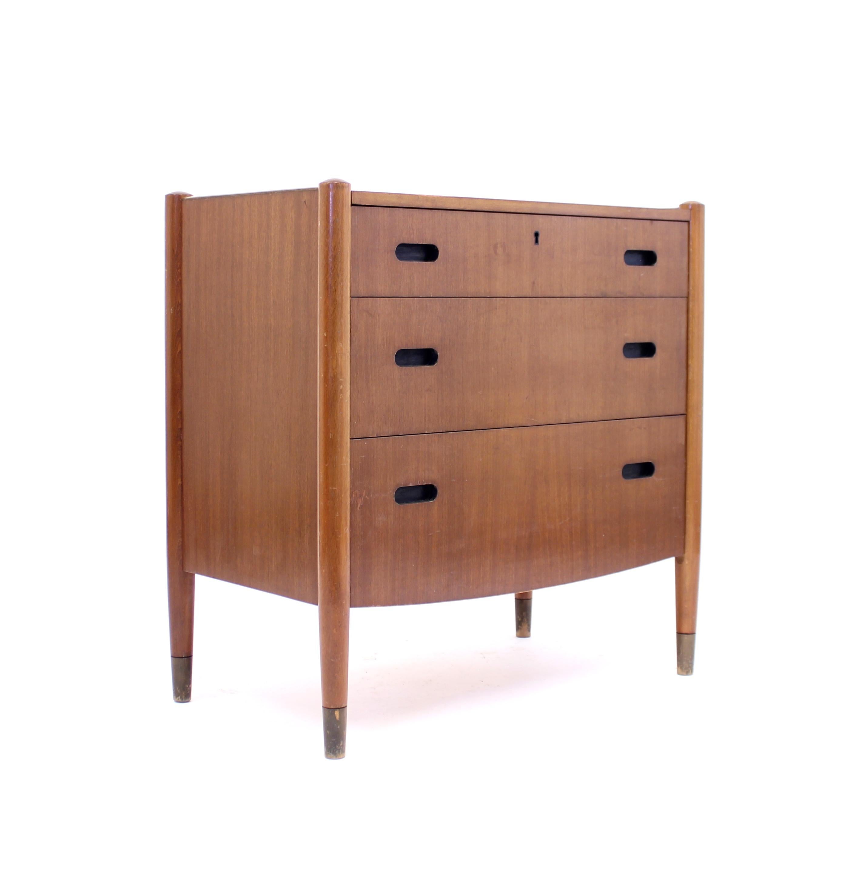 Wood Swedish mid-century Zebrano chest of drawers, ca 1950s For Sale