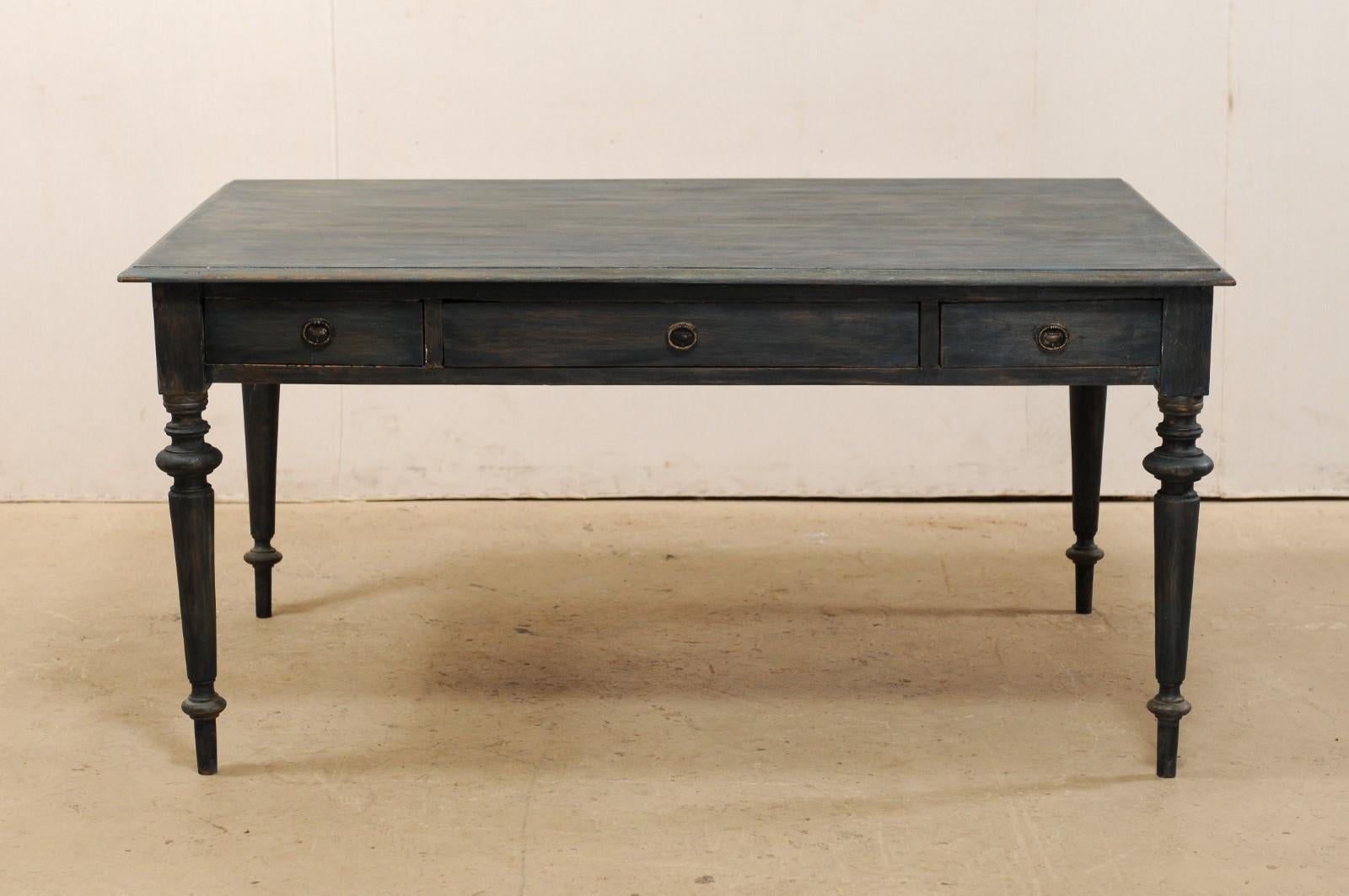 Swedish Painted Wood Partners Desk with Drawers and Turned Legs 6