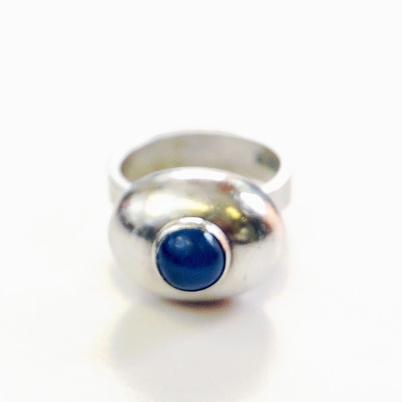 Modern Swedish midcentury blue stone silver ring by G Kaplan Stockholm 1967 For Sale