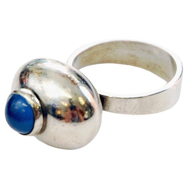 Swedish midcentury blue stone silver ring by G Kaplan Stockholm 1967 For Sale