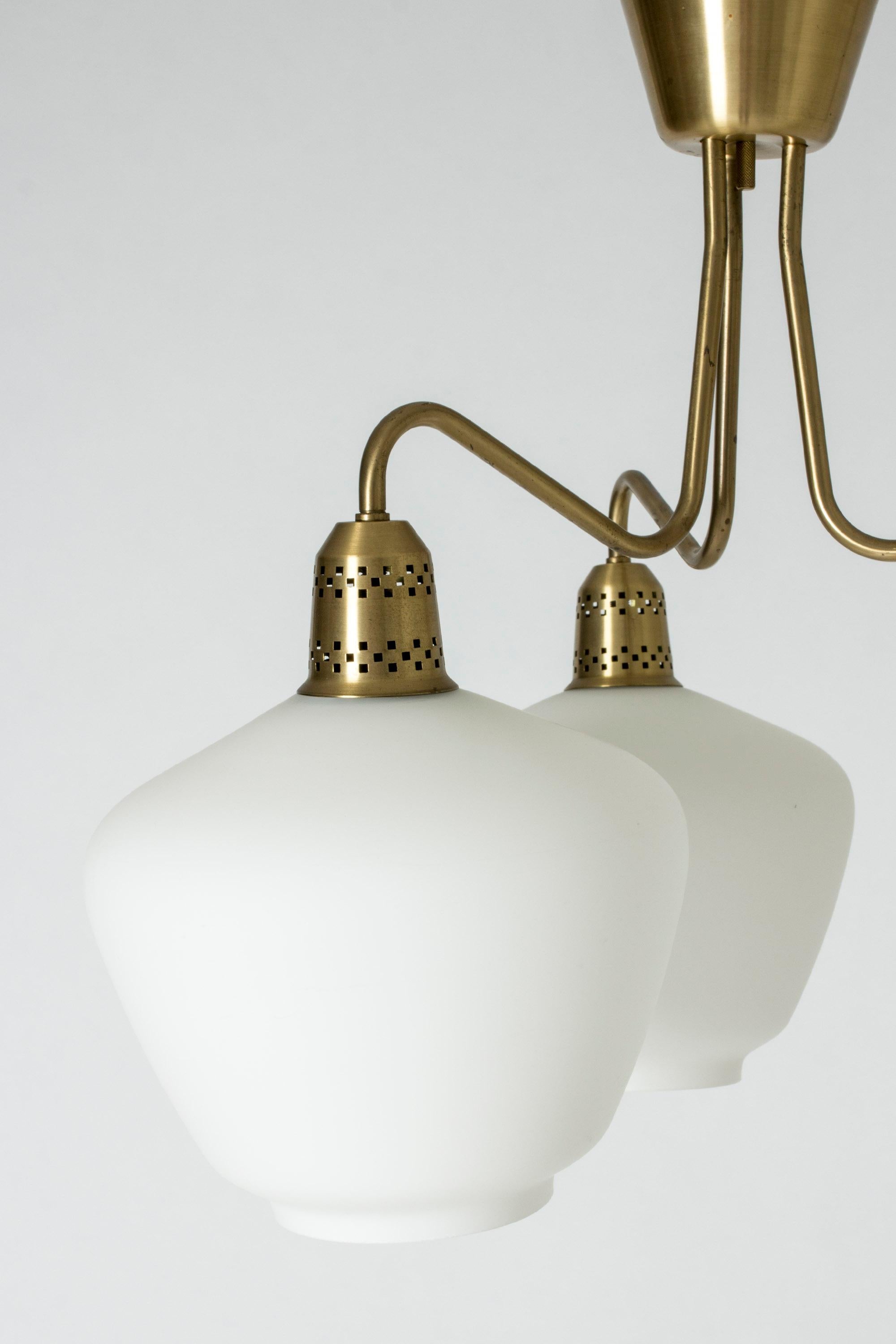 Mid-20th Century Swedish Midcentury Brass and Glass Chandelier, 1950s
