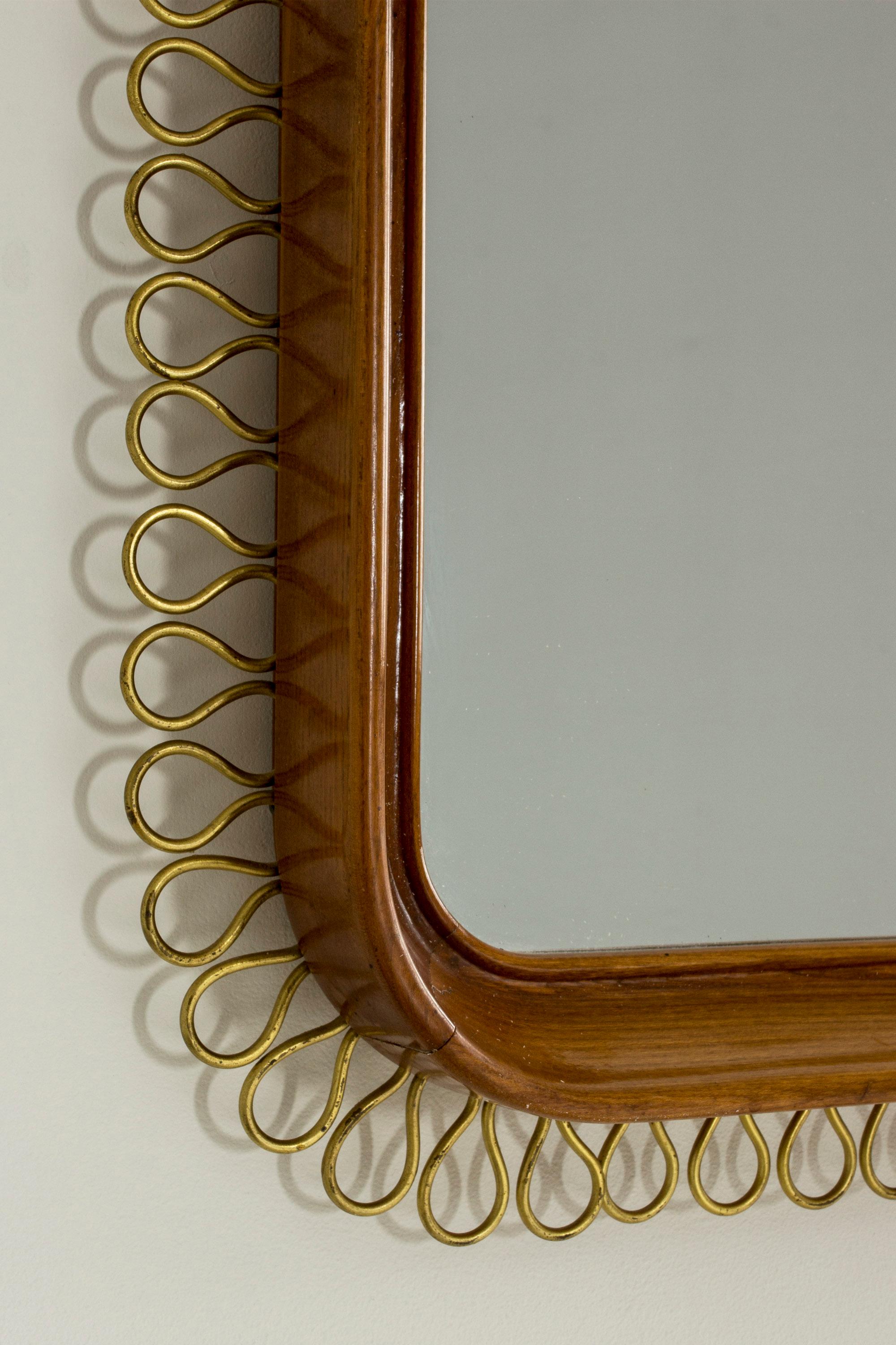 Mid-20th Century Swedish Midcentury Brass and Mahogany Mirror in the Style of Josef Frank, Sweden