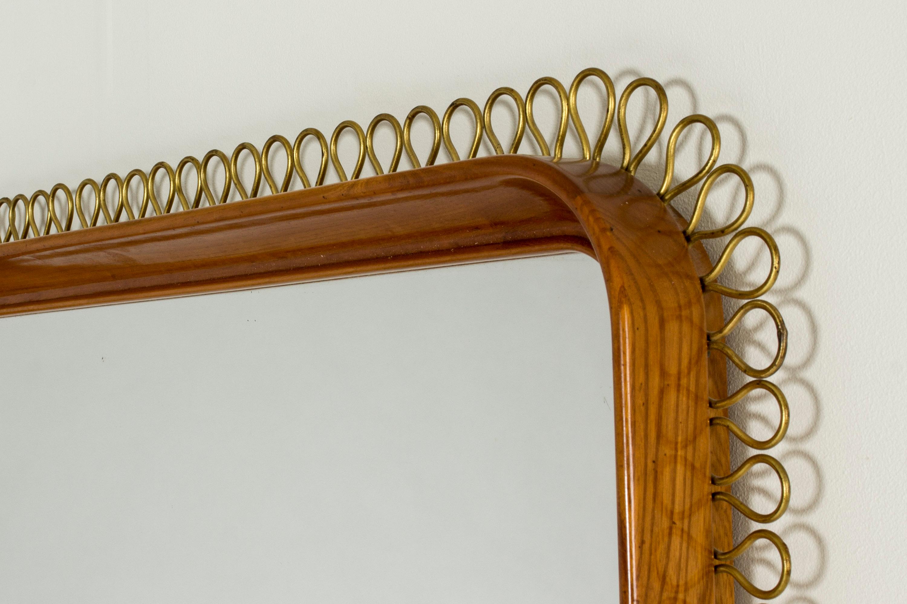 Swedish Midcentury Brass and Mahogany Mirror in the Style of Josef Frank, Sweden 2