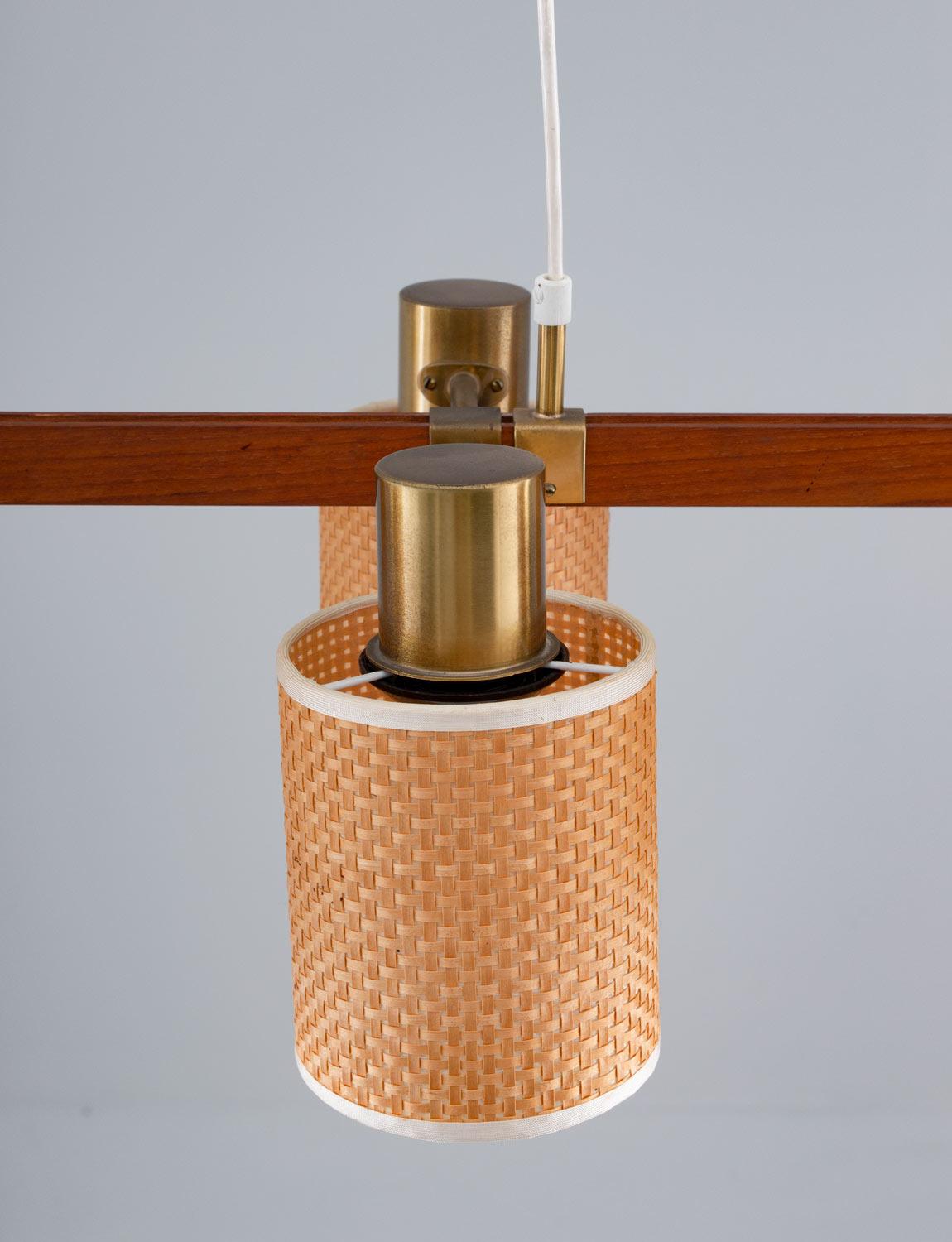 Swedish Midcentury Ceiling Lamp by Hans Bergström in Brass, Teak and Rattan 3