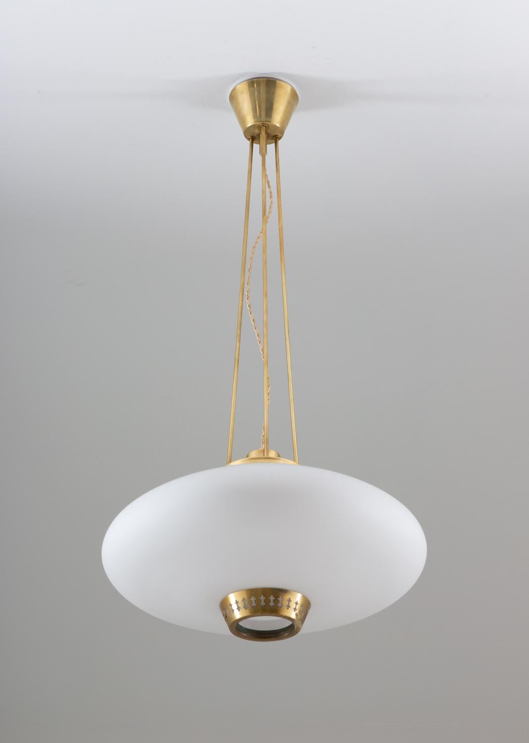 Scandinavian Modern Swedish Midcentury Pendant in Brass and Glass by Hans Bergström for ASEA