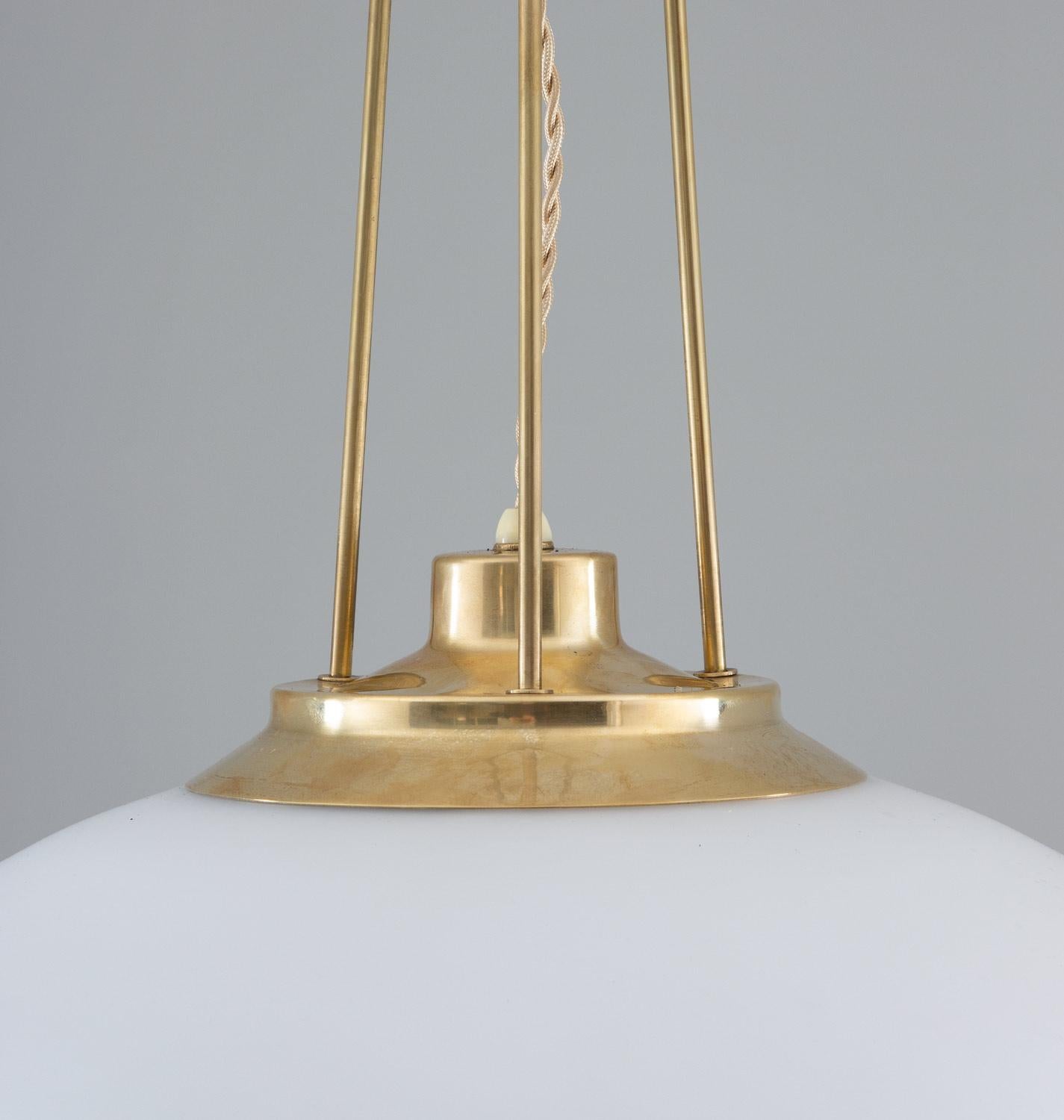 Swedish Midcentury Pendant in Brass and Glass by Hans Bergström for ASEA 1