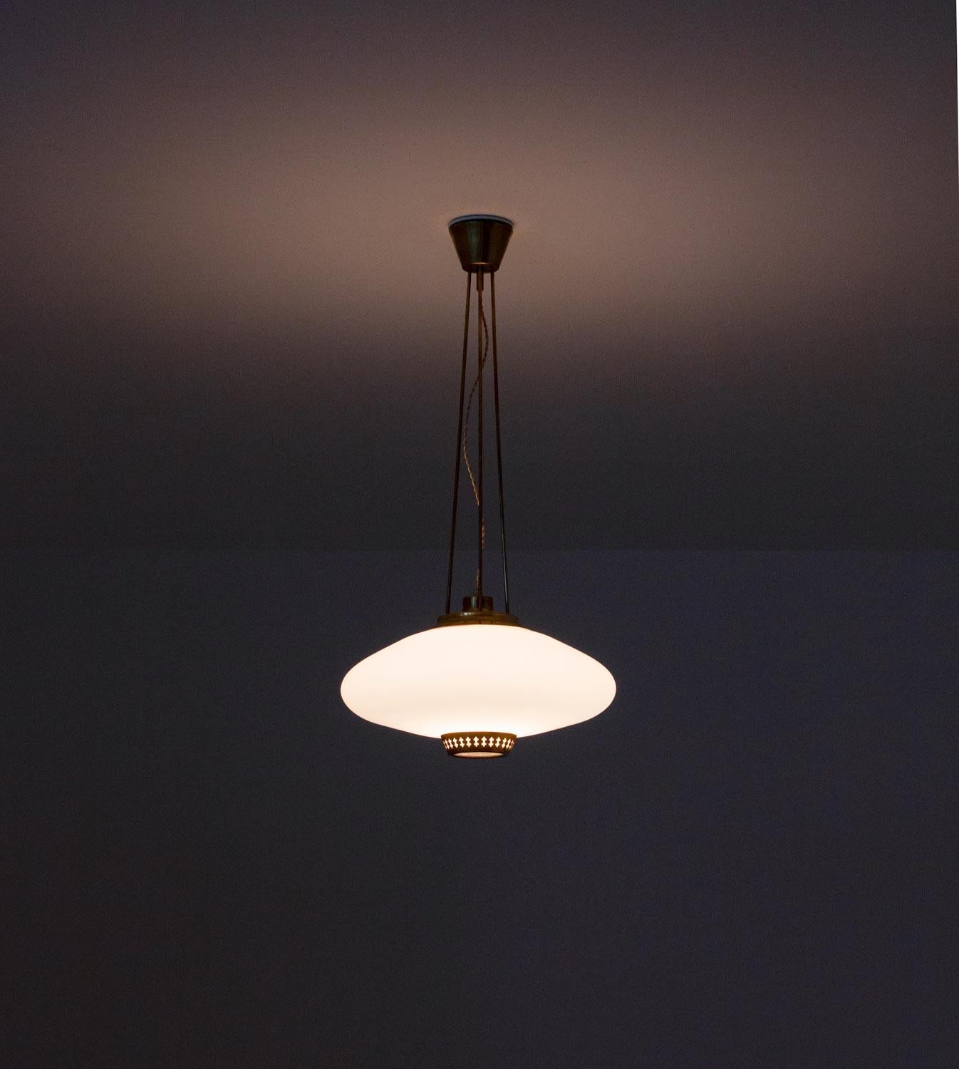 Swedish Midcentury Pendant in Brass and Glass by Hans Bergström for ASEA 3