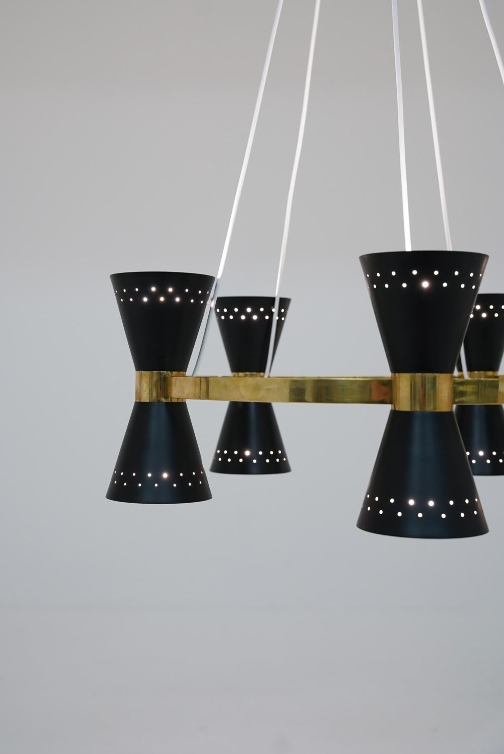 Swedish Midcentury Chandelier in Brass and Metal by Alf Svensson for Bergboms For Sale 5
