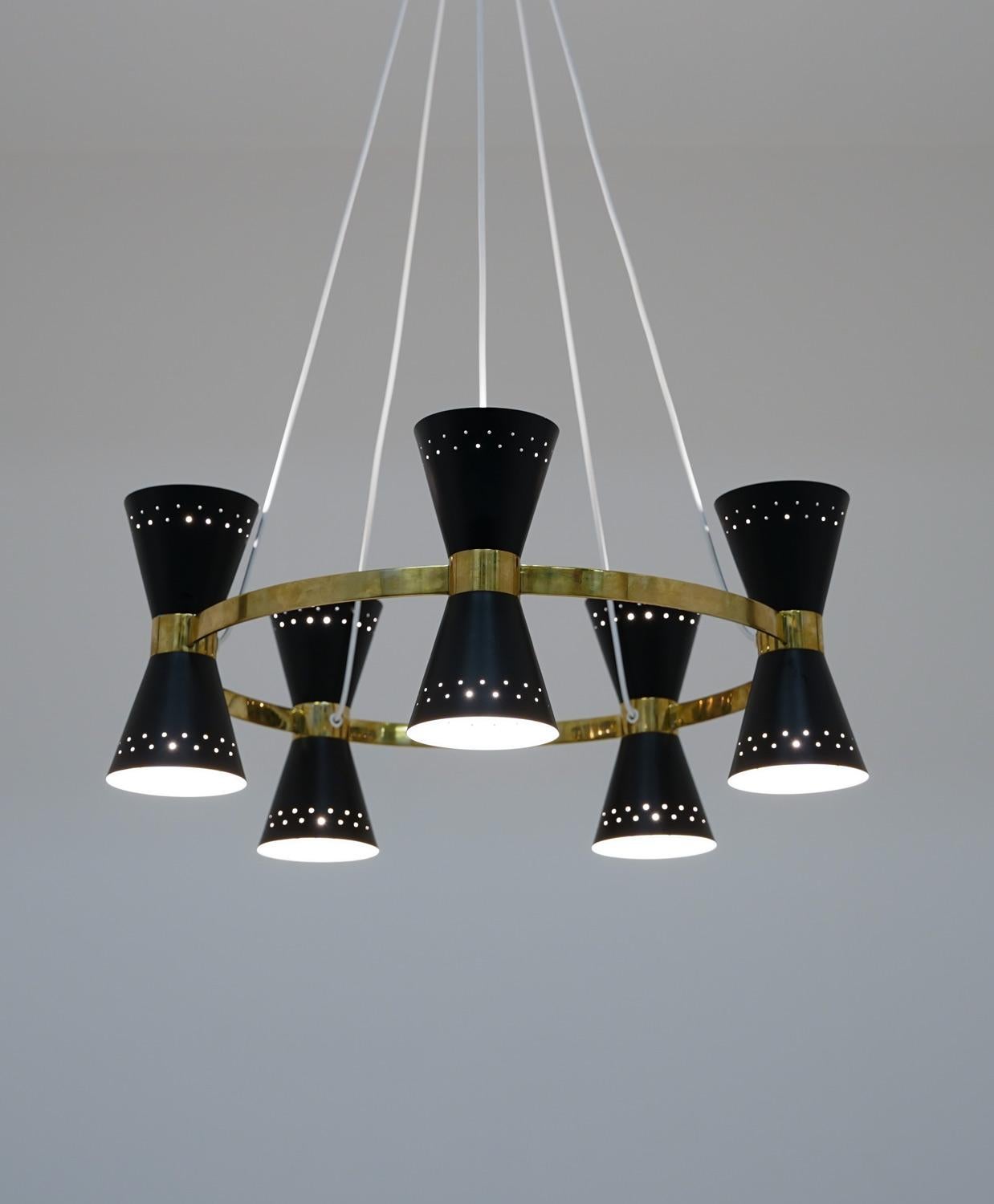 Swedish Midcentury Chandelier in Brass and Metal by Alf Svensson for Bergboms For Sale 7