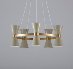 Swedish Midcentury Chandelier in Brass and Metal by Alf Svensson for Bergboms