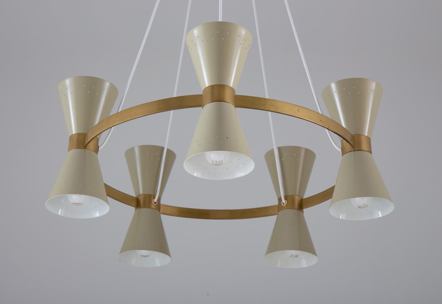 Mid-Century Modern Swedish Midcentury Chandelier in Brass and Metal by Alf Svensson for Bergboms