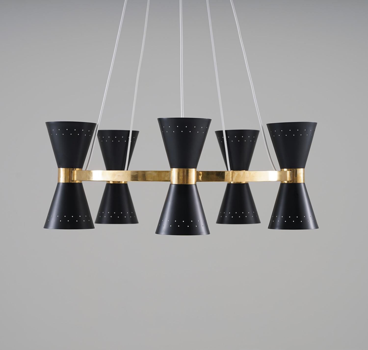 Mid-Century Modern Swedish Midcentury Chandelier in Brass and Metal by Alf Svensson for Bergboms For Sale