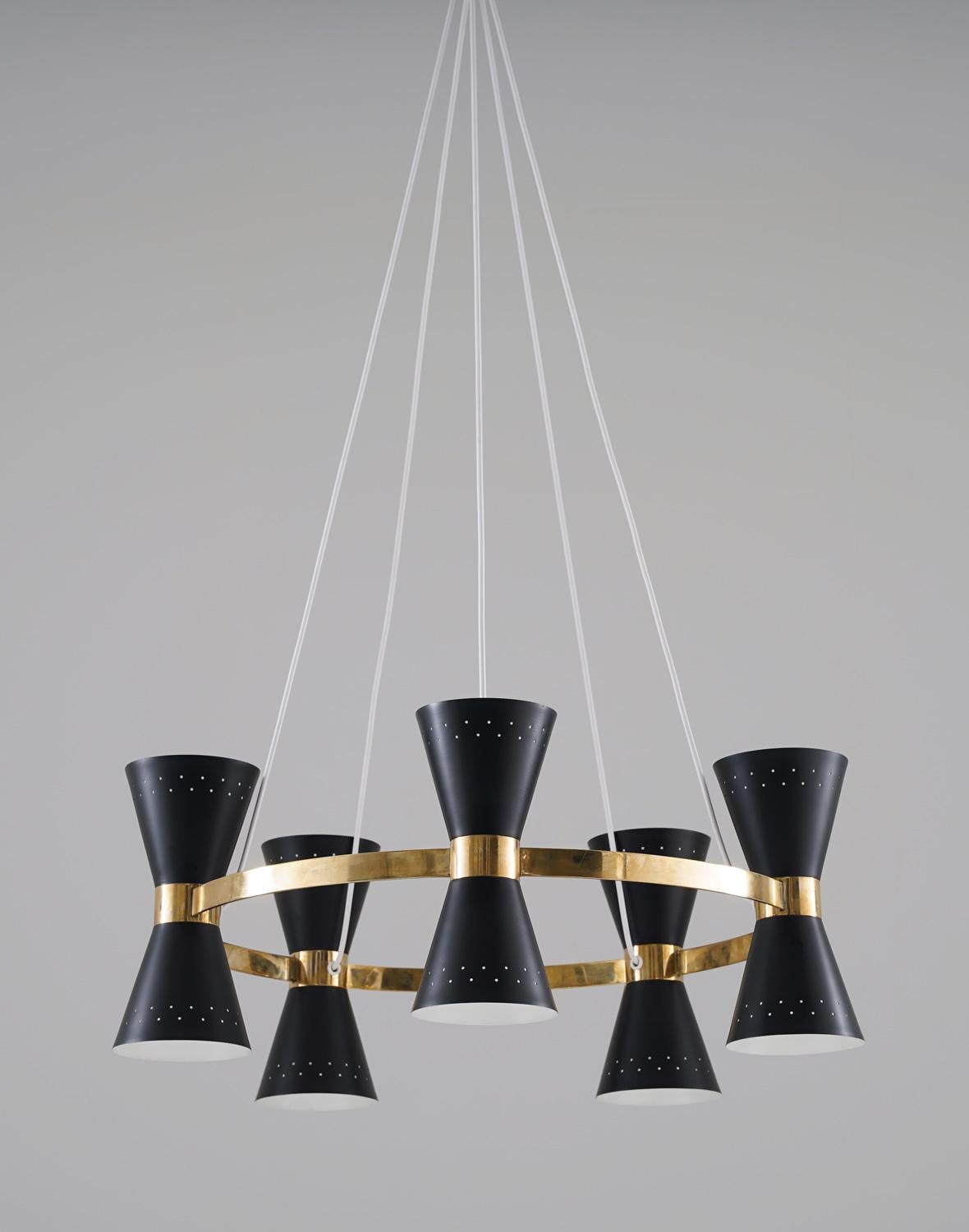 Swedish Midcentury Chandelier in Brass and Metal by Alf Svensson for Bergboms In Good Condition For Sale In Karlstad, SE
