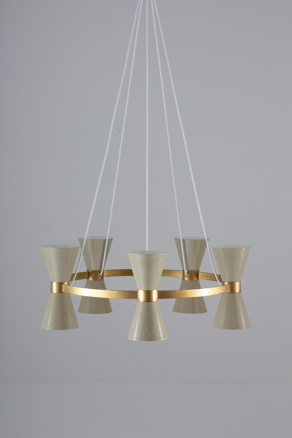 20th Century Swedish Midcentury Chandelier in Brass and Metal by Alf Svensson for Bergboms