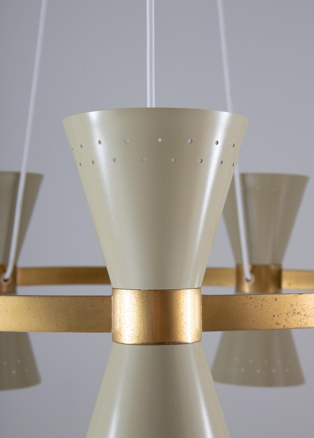 Swedish Midcentury Chandelier in Brass and Metal by Alf Svensson for Bergboms 1