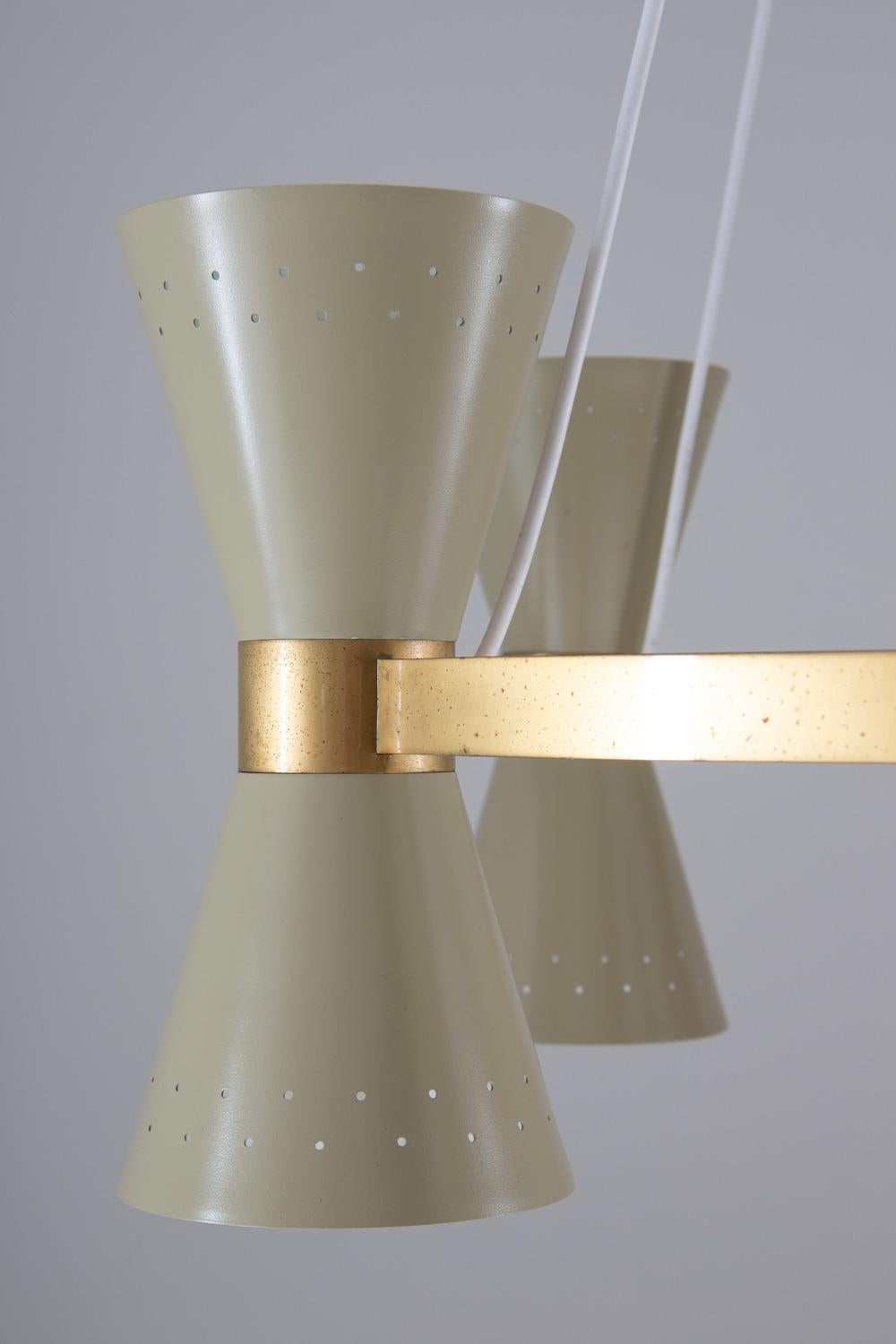 Swedish Midcentury Chandelier in Brass and Metal by Alf Svensson for Bergboms 2