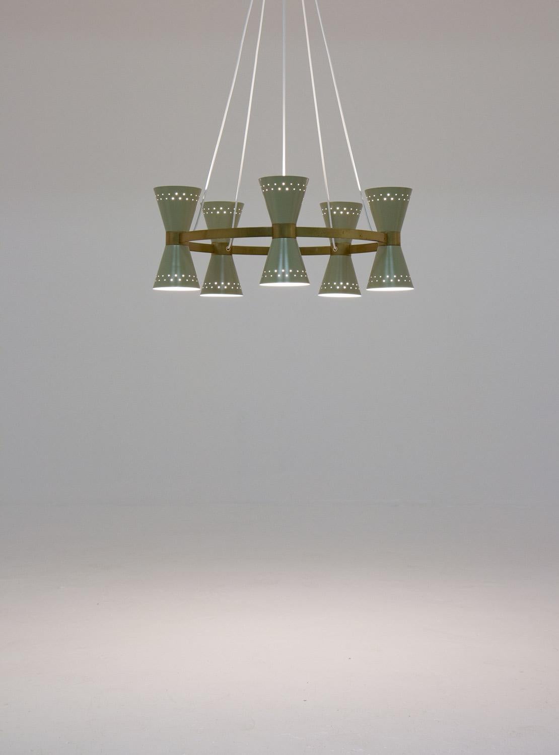 Swedish Midcentury Chandelier in Brass and Metal by Alf Svensson for Bergboms 3
