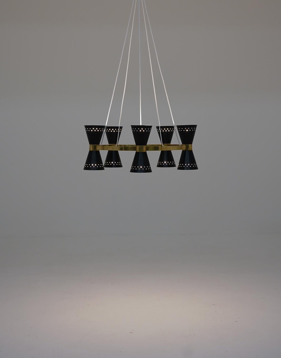 Swedish Midcentury Chandelier in Brass and Metal by Alf Svensson for Bergboms For Sale 4
