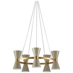 Swedish Midcentury Chandelier in Brass and Metal by Alf Svensson for Bergboms