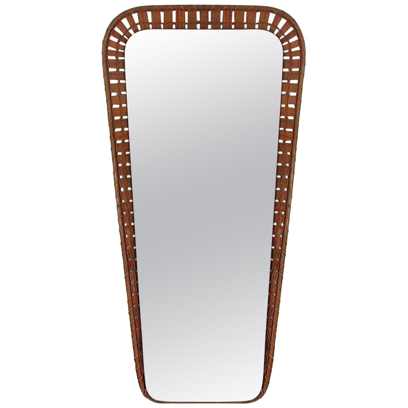 Swedish Midcentury Conical Rattan Wall Mirror, 1950s