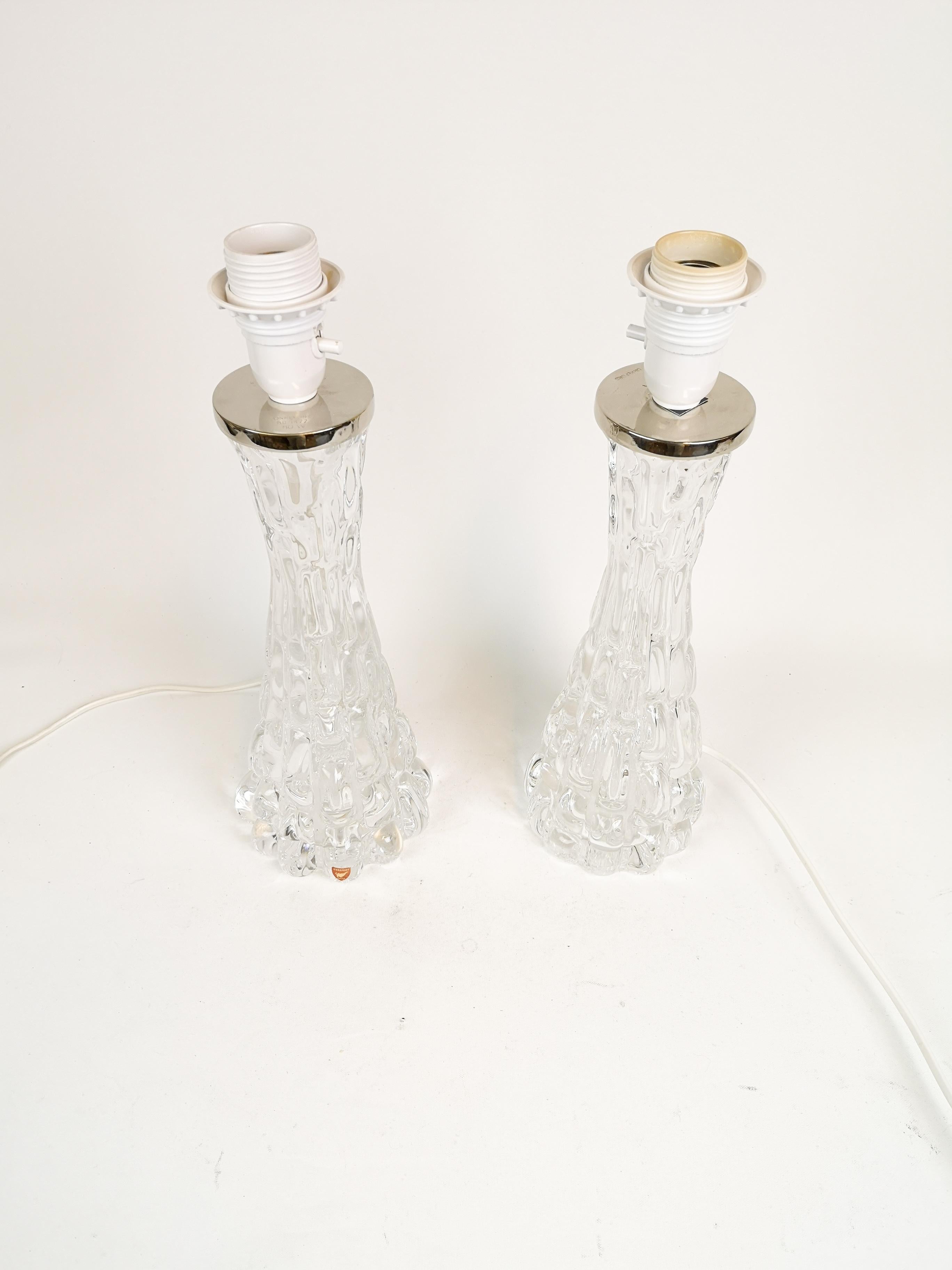 Swedish Midcentury Crystal Table Lamps Orrefors by Carl Fagerlund For Sale 4