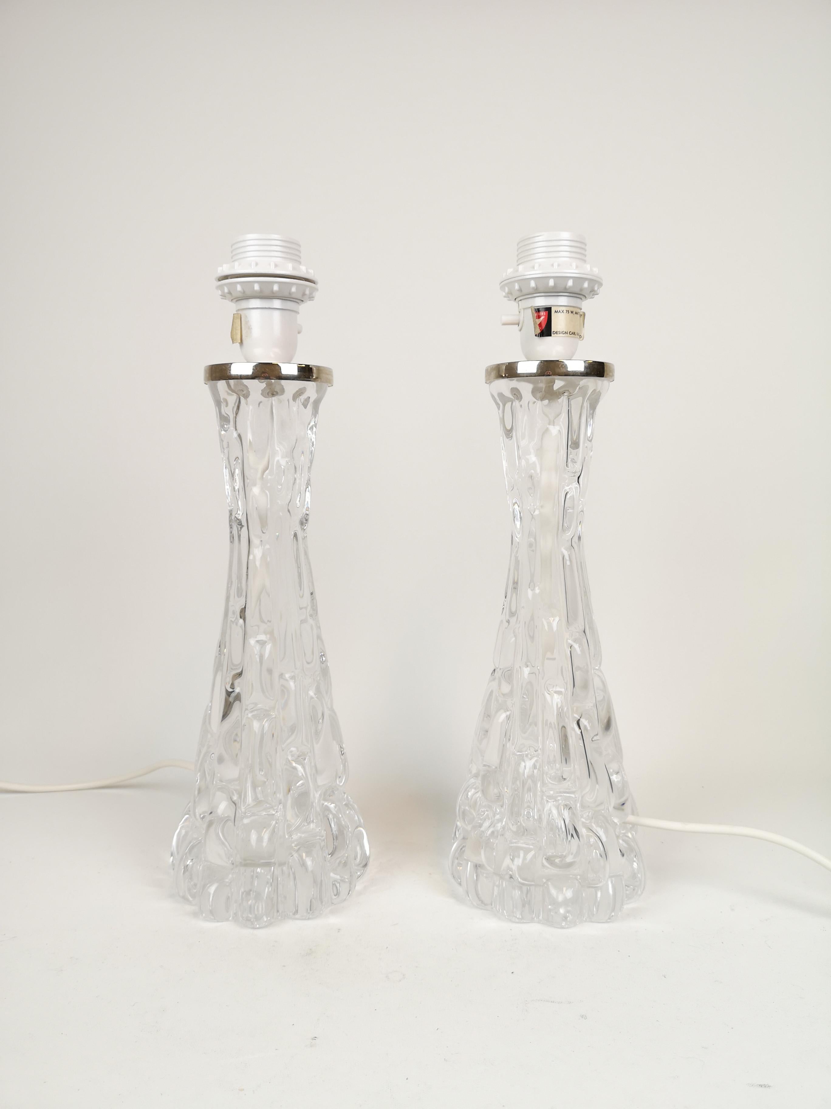 Swedish Midcentury Crystal Table Lamps Orrefors by Carl Fagerlund For Sale 4