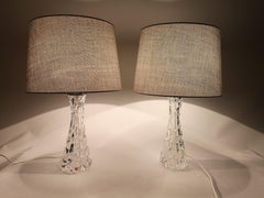 Swedish Midcentury Crystal Table Lamps Orrefors by Carl Fagerlund