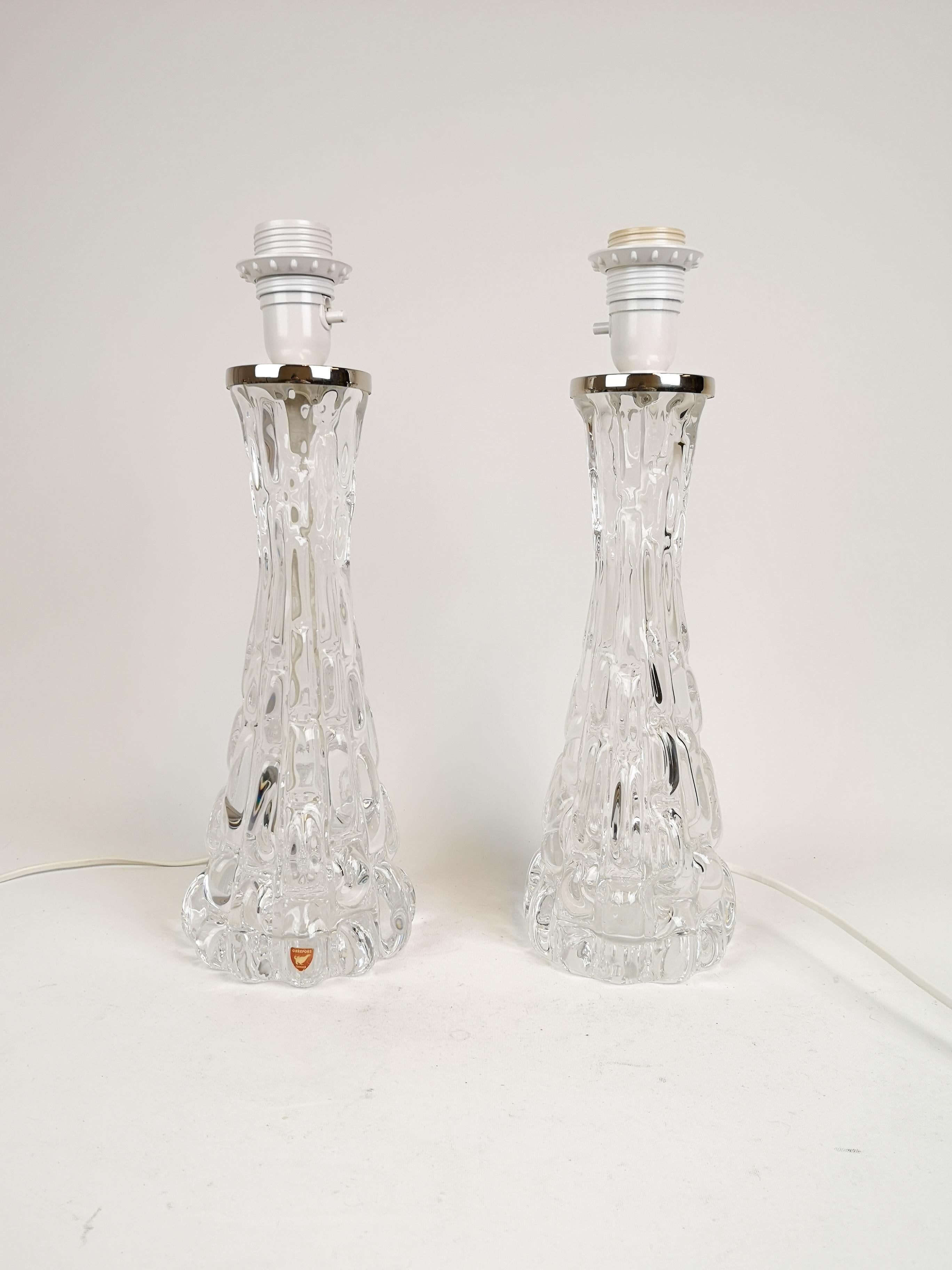 Swedish Midcentury Crystal Table Lamps Orrefors by Carl Fagerlund For Sale 3