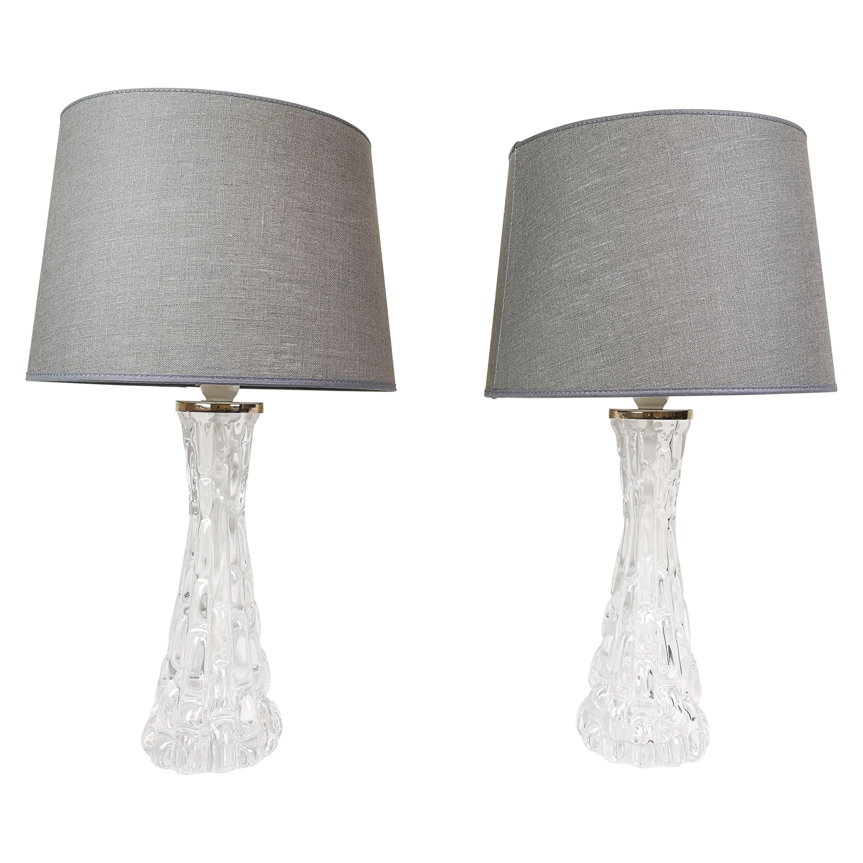 Lampes de table suédoises en cristal du milieu du siècle Orrefors by Carl Fagerlund en vente