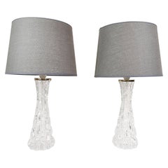 Swedish Midcentury Crystal Table Lamps Orrefors by Carl Fagerlund