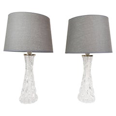 Retro Swedish Midcentury Crystal Table Lamps Orrefors by Carl Fagerlund