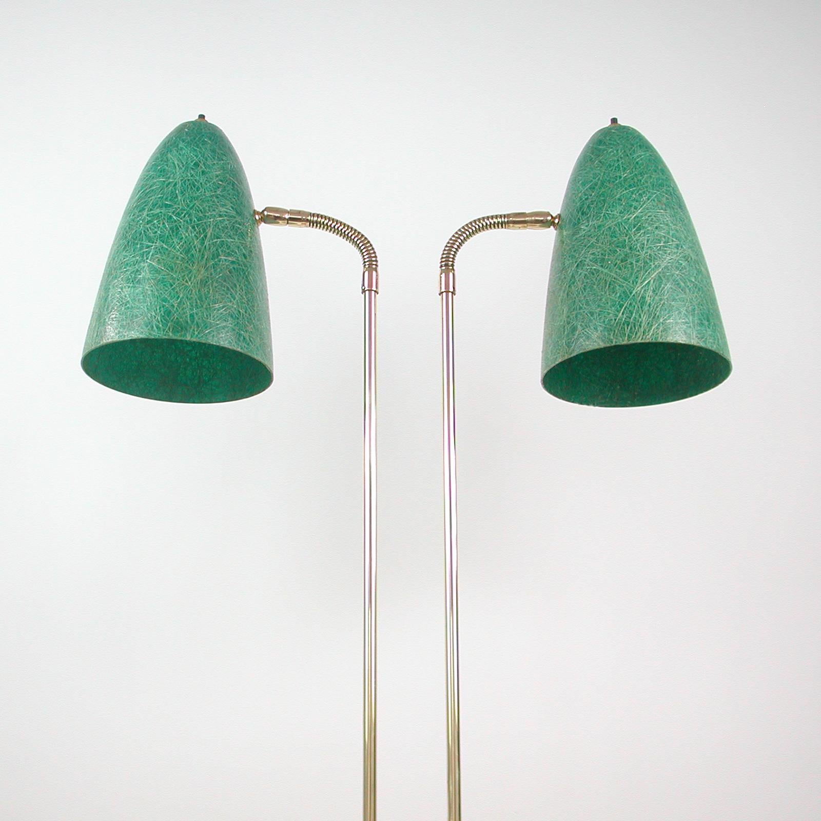 Swedish Midcentury Double Gooseneck Green Fiberglass Desk Lamp, 1950s 5
