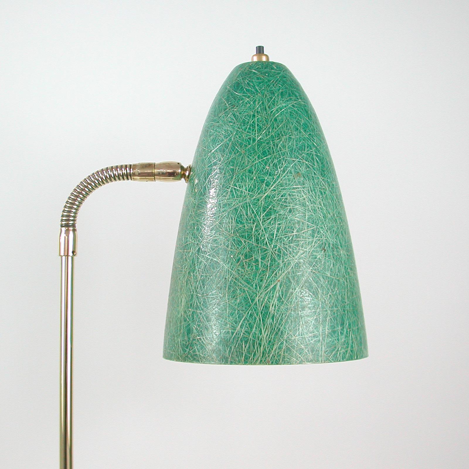 Swedish Midcentury Double Gooseneck Green Fiberglass Desk Lamp, 1950s 6