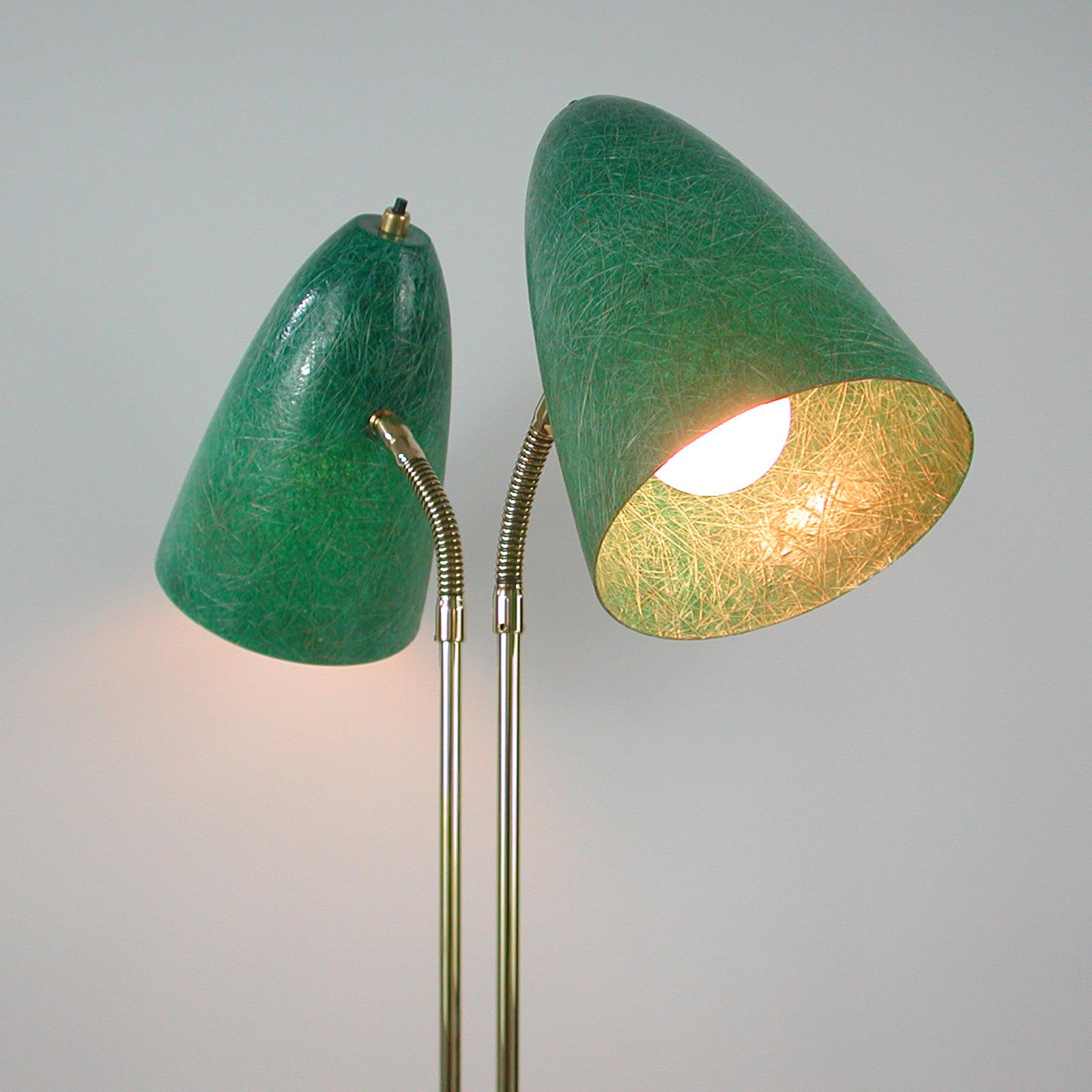 Swedish Midcentury Double Gooseneck Green Fiberglass Desk Lamp, 1950s 9