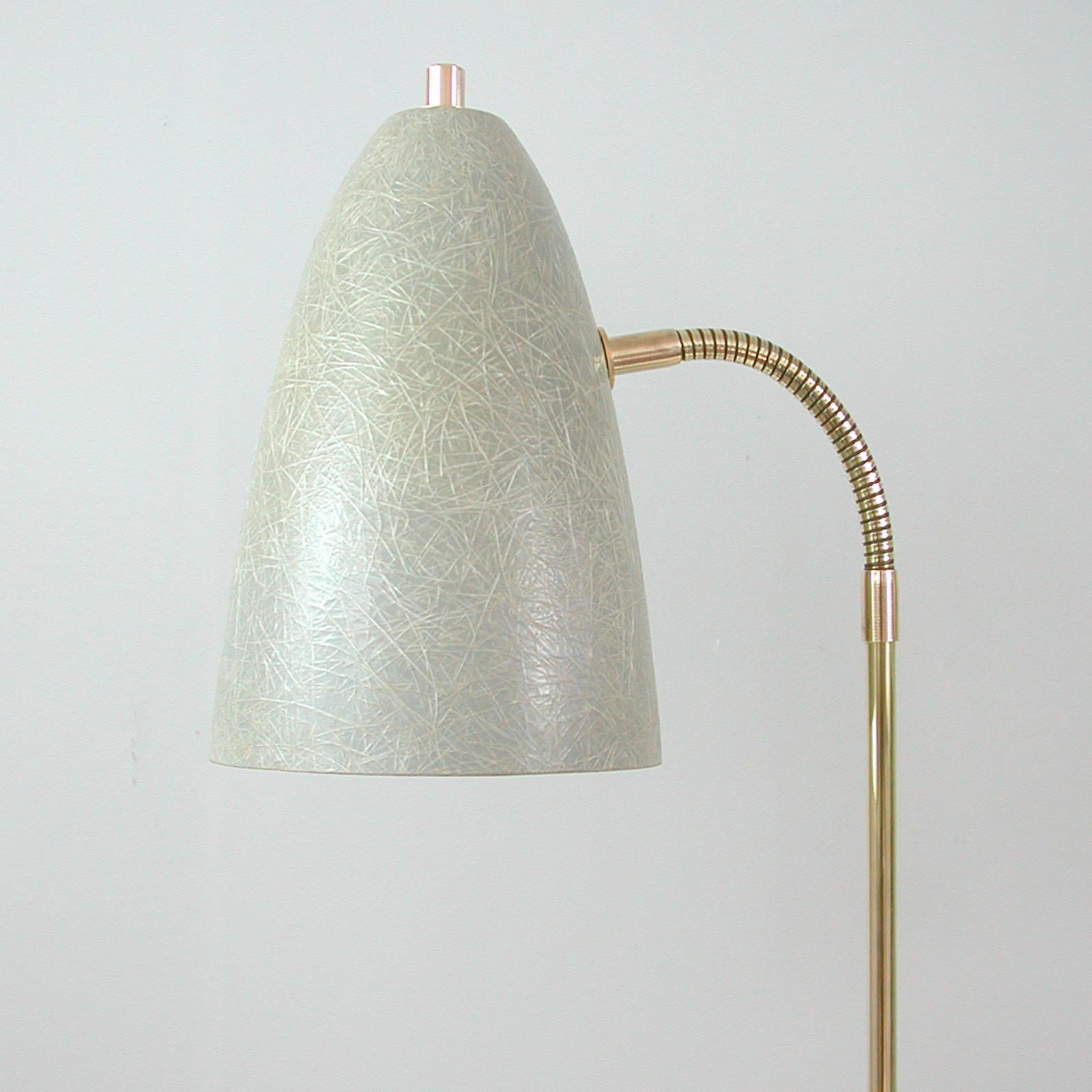 Swedish Mid-Century Double Gooseneck Grey Fiberglass Desk Lamp, 1950s For Sale 3